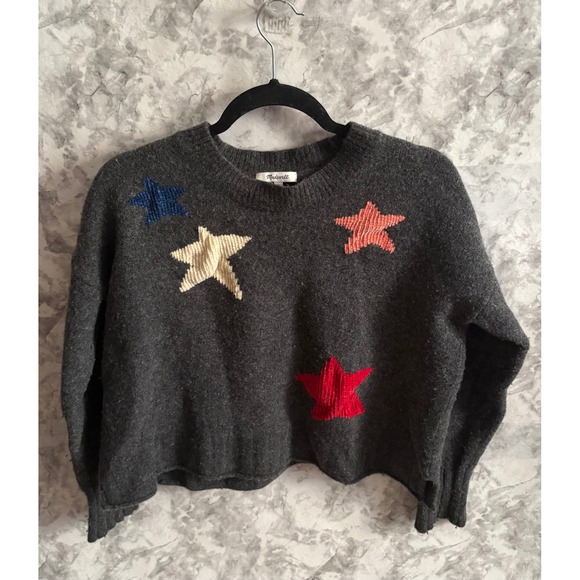 Madewell Merino Wool Starry Night  Gray Crew Neck Knit Top Sweater XL - Picture 1 of 6